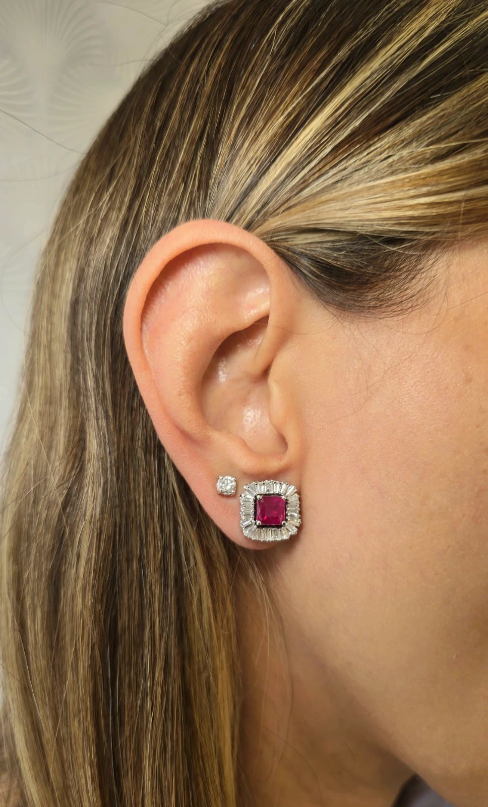 Sapphire and ruby baguette jacket earrings (2/2)