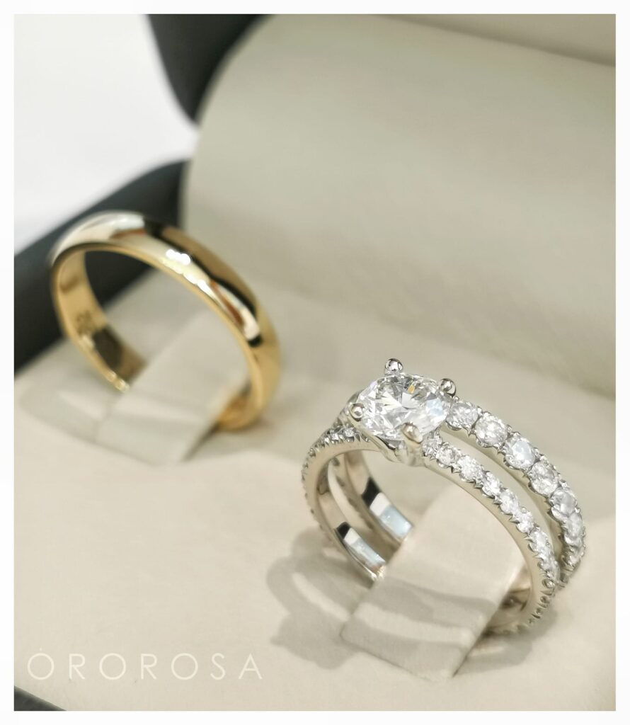 ARGOLLAS ORO AMARILLO Y ORO BLANCO MAS ANILLO DE COMPROMISO