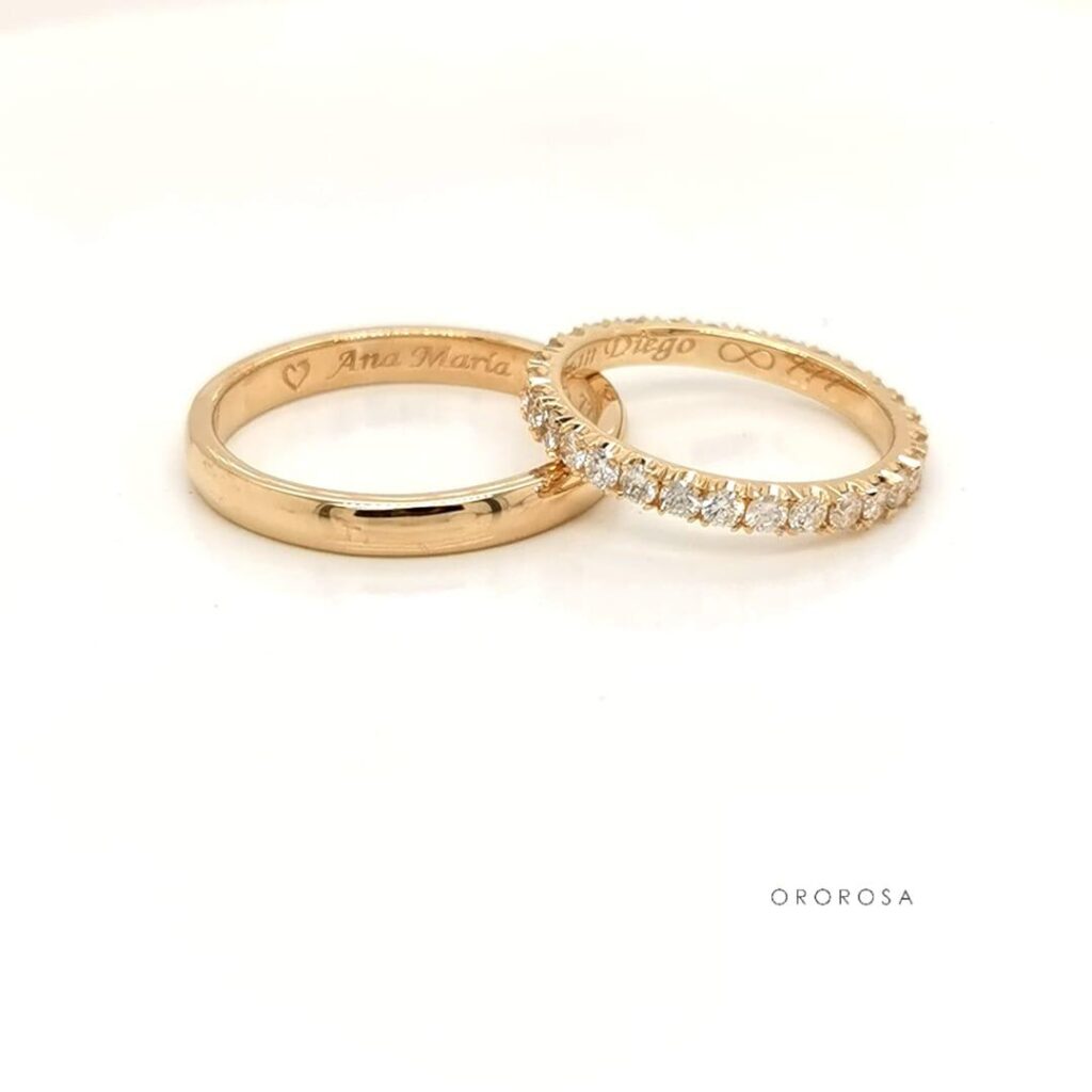 Argollas Ororosa y diamantes